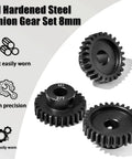 8mm Steel Pinion Gear Set 25T 27T 29T With Laser Engraved Tooth Count For 1/5 X Maxx RC Model Car Buggy Truck Upgrade Mod Gear Compatible With Brushed And Brushless Motors 3 Pcs displayed on white background