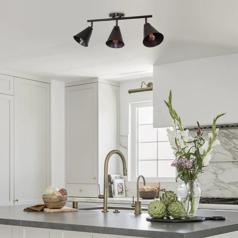 Ellis 27 Inch Industrial 3 Light Track Lighting With Adjustable Heads, Vintage Oil Rubbed Bronze Finish for kitchen ceiling