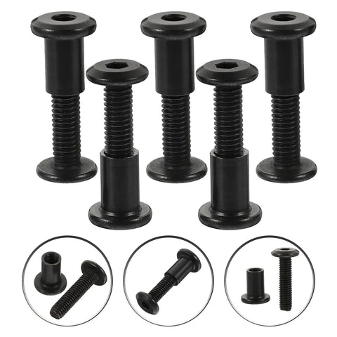 Badass Black Stainless Steel Binding Screws M6x25 Countersunk Barrel Nuts For Tough Leathercraft And Scrapbooking 5 Pack displayed from multiple angles.