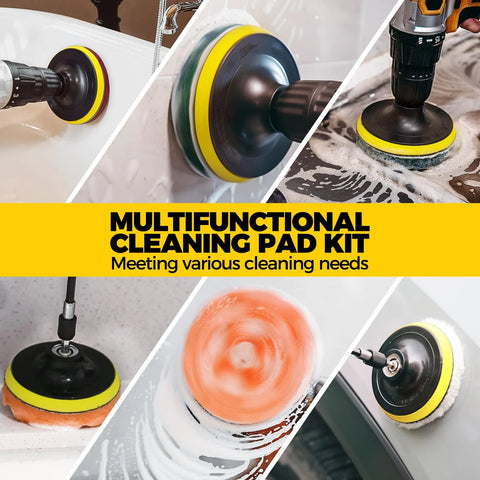 Holikme drill brush attachments set, 30-pack with yellow and black scrub pads; for grout, tiles, sinks, and car polishing.