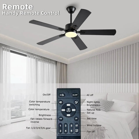 52 Inch Modern Ceiling Fan With Lights App Remote Control Low Profile Reversible DC Motor 6 Speeds in bedroom