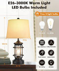 Farmhouse Table Lamps Set of 2, 3 Way Dimmable Touch Lamps With USB Port And Rotary Switch, Edison Warm Light, 22.2 in.