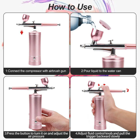 Step-by-step guide using Rechargeable Cordless Airbrush Kit With Portable Wireless Air Brush Gun for precision tasks.