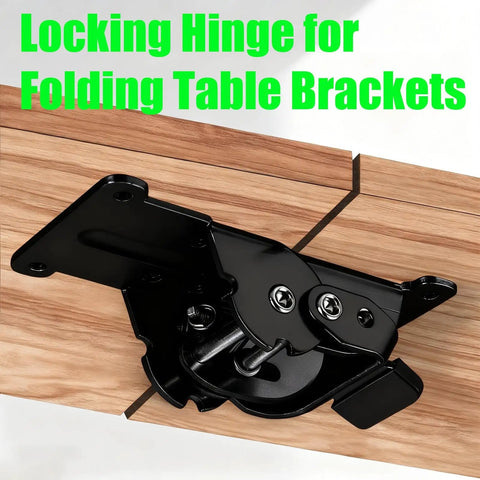 Close-up of 4 Pack Heavy Duty Folding Brackets With 0 90 180 Degree Self Lock Hinges And Screws For Folding Table Legs in black steel.