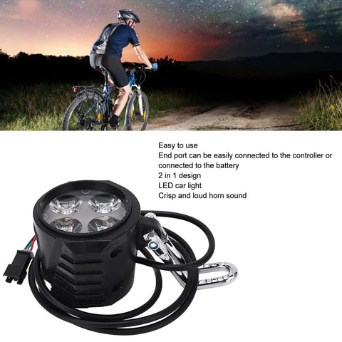 2 In 1 Electric Bike Horn And Front Headlight For 12 To 72V Ebikes And 10 Inch Electric Scooters Bright Led Front Light With Horn Easy Install Durable Cycling Accessory