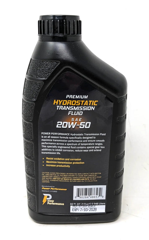 Top Shelf SAE 20W-50 Hydrostatic Transmission Fluid 5 Quart bottle showing product details and labeling.