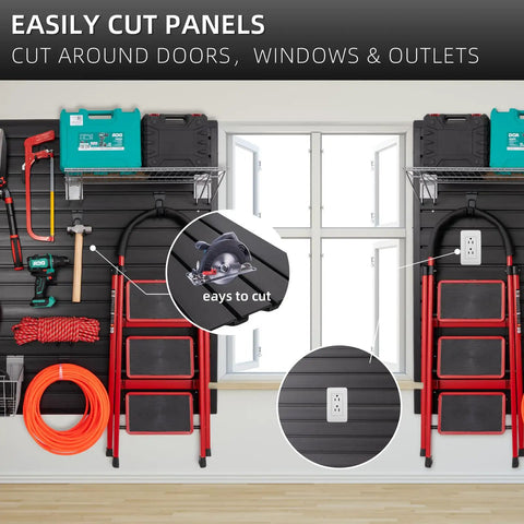 Heavy Duty Slat Wall Panels For Garage Tool Organization And Wall Mount Storage Systems With Slotted Racks Eight By Four Feet PVC Boards To Sort Your Gear And Keep The Shop Crisp