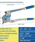 Sugoee 3 In 1 Tube Bender For Copper Brass Aluminum Pipes, manual tool for 1/4, 3/8, 1/2 inch O.D. with alloy aluminum build.