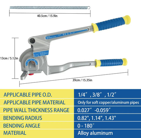 Sugoee 3 In 1 Tube Bender For Copper Brass Aluminum Pipes, manual tool for 1/4, 3/8, 1/2 inch O.D. with alloy aluminum build.