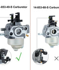 Comparison of Kohler 14-853-49-S and 14-853-68-S carburetors for Carburetor Replacement Kit For Kohler Courage XT-6 XT-7 Engines Plug And Play 149cc