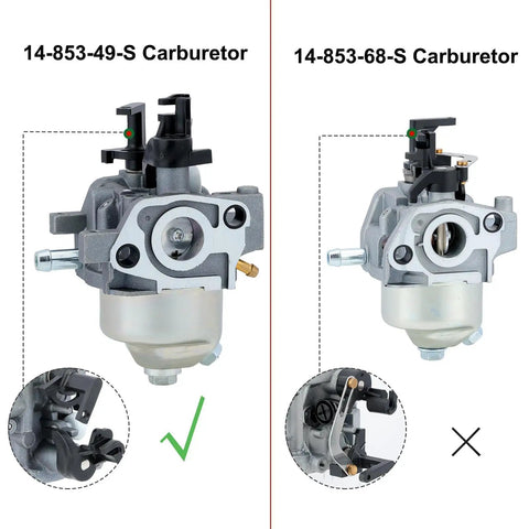 Comparison of Kohler 14-853-49-S and 14-853-68-S carburetors for Carburetor Replacement Kit For Kohler Courage XT-6 XT-7 Engines Plug And Play 149cc