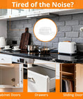 192 Pack Ultra Clear Silicone Cabinet Door Bumpers with Premium Self Adhesive Backing shown in a kitchen setting for noise reduction.