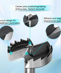 Heavy Duty Carbon Steel Forstner Drill Bit showing center point and arc curve design for precise, smooth drilling in wood and plastic.
