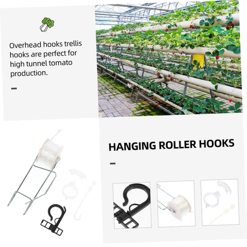 Tomato Trellis Roller Hooks Kit No Fuss For Greenhouse Overhead Plant Hooks And Brackets To Support Cherry Tomatoes Easy Install Vine Tie Hook System For Climbing Vines And Garden Tools
