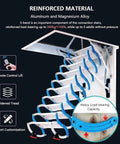 Heavy Duty Electric Pull Down Attic Ladder With Smooth Remote Control And Top Shelf Adjustable Handrails, aluminum and magnesium alloy construction.
