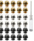 Killer 32 Piece Heavy Duty Bag Bottom Feet Set With Screw Back Nailhead Rivets And Complete DIY Tool Kit For Upgrading Leather Purses And Totes, includes various colored rivets and tools.