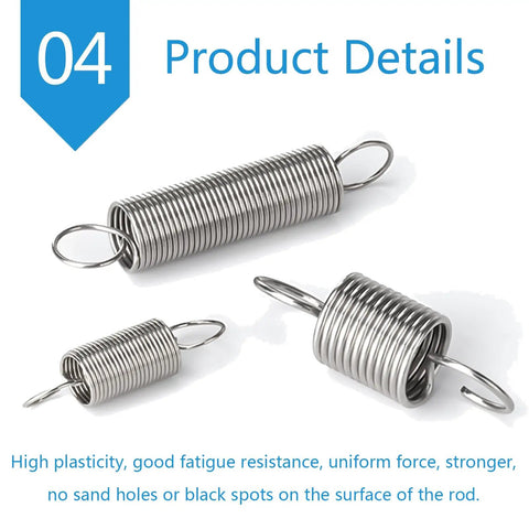Super Cool 10 Pack Dual Hook Stainless Steel Tension Springs With Tight 5mm Outer Diameter And Tough Wire Gauge for secure fastening.