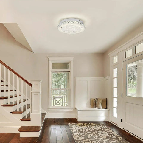 Crystal Ceiling Light With Memory Function Dimmable LED Chandelier 14 Inch in hallway.