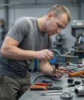 Grab This Awesome 4-Piece Wire Terminal Release Tool Kit With Color-Coded Tools For Quick Auto Repairs And Seamless Connector Removal Compatible With Lisle 57750 And GM Ford Vehicles Now mechanic using terminal release tool on connector