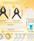 12 Piece Black Balloon Arch Clips Kit For Party, 3 Inch And 4 Inch Nylon, Includes Free Balloons, Flowers, Chains And Dots To Build Epic Backdrops Fast. size chart showing black clips, ties, and balloon accessories