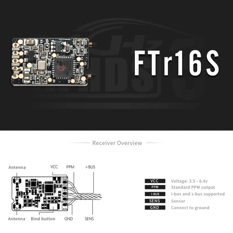 Flysky Paladin PL18 2.4GHz 18CH Radio Transmitter FTr16S Receiver overview and specifications diagram