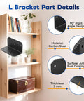 4 Inch Black L Bracket For Wood Projects Heavy Duty 90 Degree Corner Brace details with material, coating, and thickness description