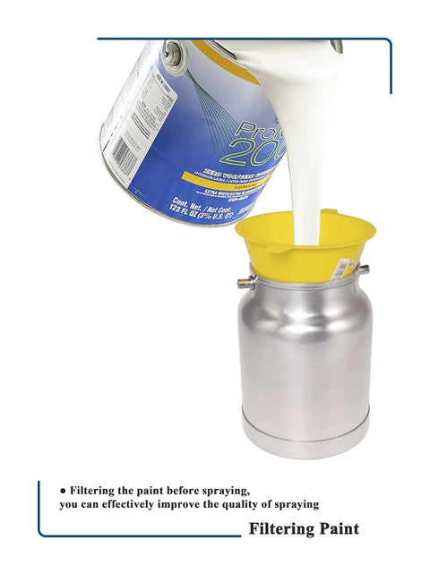 Pouring paint through filter into 33 Oz Siphon Feed Spray Gun With 2.5mm Nozzle For Oil Based And Latex Paints, Includes Filtering Kit