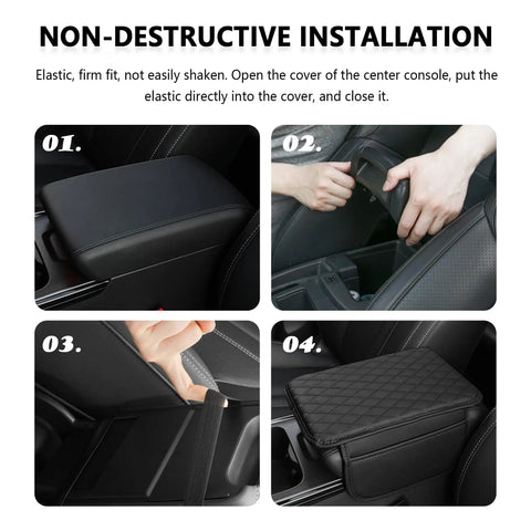 Upgraded Slick Microfiber Car Center Console Cover Universal Armrest Cushion With Nifty Double Side Storage Pockets Pink Ride Pad installation steps