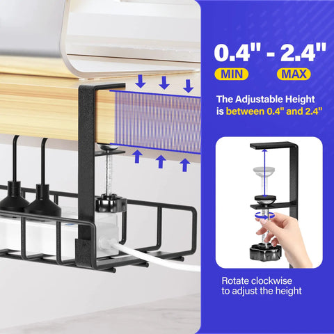 Under Desk Cable Management Tray 2 Pack With Clamp No Drill No Screws Easy Install Cable Organizer for Office and Home in use