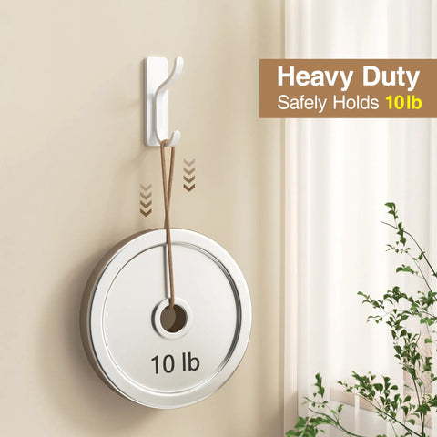 Heavy Duty Adhesive Wall Coat Hooks Four Pack With Double Hooks Stick On Door Hanger Metal Hooks, holding 10lb weight