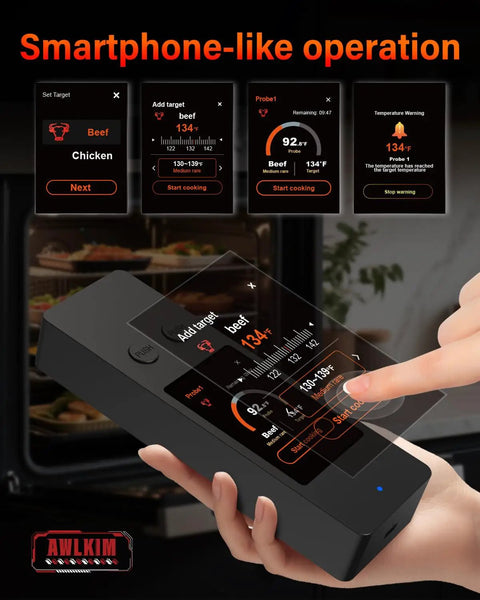 8 Sensor Smart Wireless Meat Thermometer With Built In Touchscreen Base No Phone Needed Dual Probes Bluetooth 5.3 display