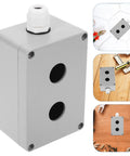 Aluminum Emergency Stop Button Control Box With Two Holes Cast Metal Push Button Switch Station Industrial Electronic Switch Enclosure For Safety Applications Heavy Duty Control Box For Machinery, white aluminum