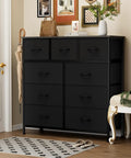 Dope Nine Drawer Black Dresser For Bedroom And Closet Organizer With Solid Multifunctional Storage Tower in a stylish room setting.