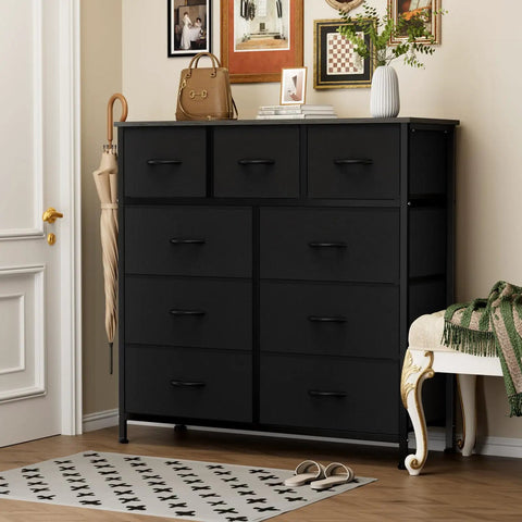 Dope Nine Drawer Black Dresser For Bedroom And Closet Organizer With Solid Multifunctional Storage Tower in a stylish room setting.