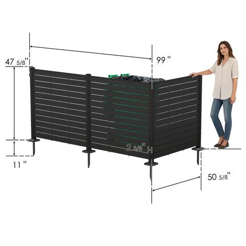 Outdoor Privacy Screen Kit 50 Inch Wide By 48 Inch High Black 3 Panel Fence Panels With Aluminum Posts For Air Conditioner
