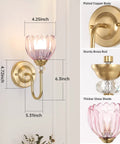 Pair Of Vintage Battery Powered Wall Sconces With Massive 5000Mah Cell And Smart Remote Dimmable Tulip Pink Shades, 4.25 x 6.3 inches.