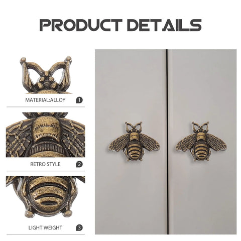 Set Of 10 Vintage Gold Bee Shaped Cabinet Knobs Made From Zinc Alloy Hardware For Cabinets And Dressers shown on door