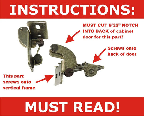 Instructions for installation of 2 Pack Antique Brass Concealed Cabinet Hinges Fits One Half To Three Quarter Inch Doors.