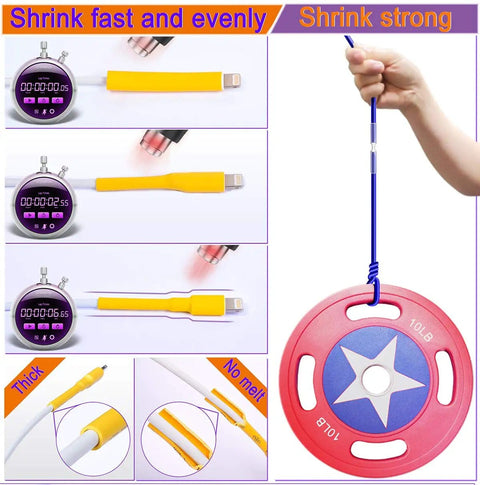 Heat Shrink Tubing Kit With Dope Assorted Colors And Sizes 650 Pieces Shrink Ratio 2 To 1 shown with stopwatch and weights.
