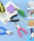 12 Piece Handheld Hole Punch Kit With Grip Handles One Quarter Inch Circular Punches for Craft Paper Greeting Cards Scrapbooks Black Green Deep Purple Fluorescent Yellow Rose Pink Blue