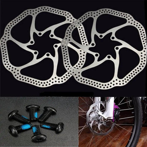160mm 6 Bolt Stainless Disc Brake Rotor for Road, Mountain, MTB, BMX Bikes 1.9mm Thick, 2 Pack on black background
