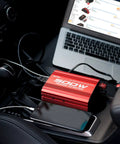 Heavy Duty Car Power Inverter Pumps Out Five Hundred Watts From Dc Twelve To Ac 110V with USB in car center console.