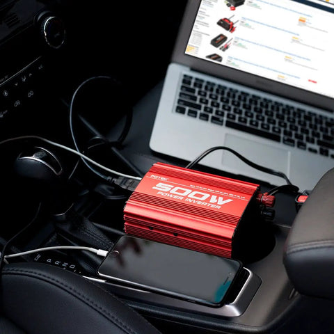 Heavy Duty Car Power Inverter Pumps Out Five Hundred Watts From Dc Twelve To Ac 110V with USB in car center console.