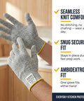 Person wearing Cut Resistant Kitchen Gloves ANSI A5 Level 5 HPPE For Mandoline Slicing And Oyster Shucking Food Safe.