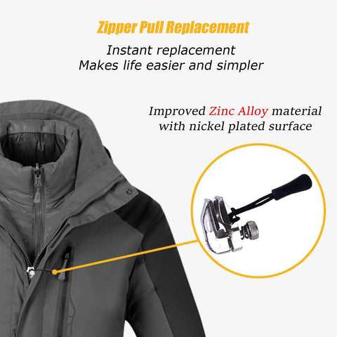 Three Size Zipper Pull Replacement Kit For Jackets, Backpacks, Luggage And Tents with zinc alloy pull on jacket zipper