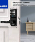 Metal Keyless Entry Smart Door Lock with keypad on white door, digital matte black, 5-way unlock for secure home access.