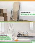 2 Pack Waterproof Outdoor Chaise Lounge Covers For Patio Furniture over a folded chair, next to moving boxes indoors.