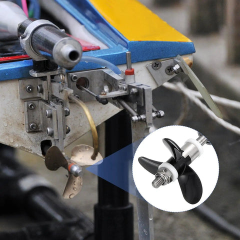 RC Boat Drive Shaft Kit With 200mm Shaft, 25mm Sleeve, 36mm Propeller Trio And Coupling Joint For 4mm Motor Shafts Durable DIY Propulsion Assembly For Fast Smooth Boat And Submarine Builds on RC boat hull