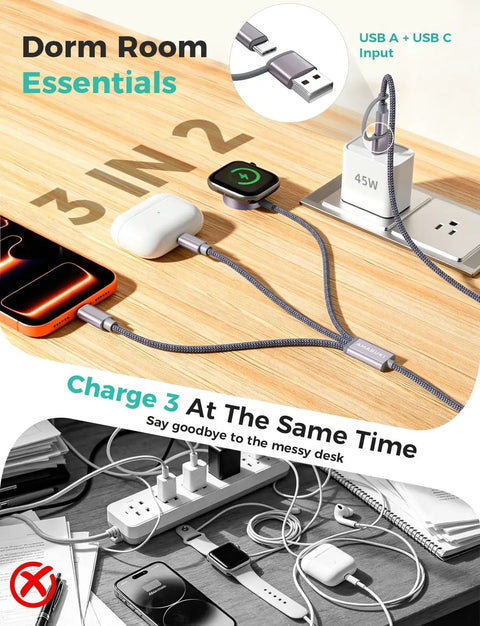 All In One Travel Charging Dock For Watch And Phone With 3 In 2 Cable, Six Charging Ways To Power iWatch And iPhone setup