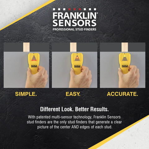 Top Notch Stud Finder For Drywall With 3 Patented Sensors Delivers Precise Center Detections With Deep Scan Detects Wood And Metal Studs Wall Scanner For Fast Framing And Clean Secure Installations, showing usage examples on wall with wooden studs.